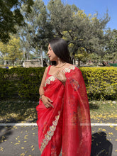 Awesome Lace Work On Bridal Red  Organza Special Saree